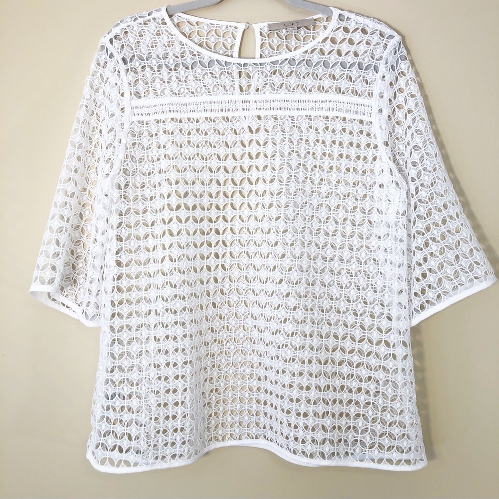 Loft Crochet White Bell Sleeve Top - Med